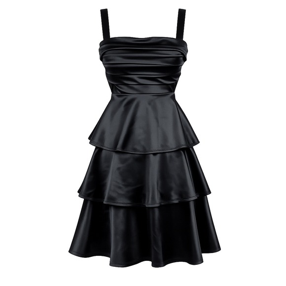 Honey and Rosie Dresses & Skirts - Honey and Rosie Tiered Dress M Satin Black Ruffle Cocktail Party Goth Glam